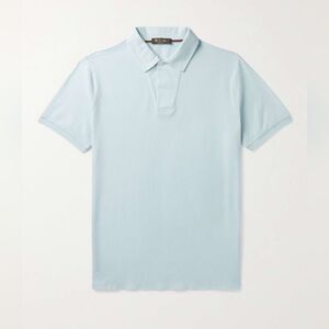LORO PIANA Cotton-Piqué Polo Shirt New Caledonia Blue Size Small New Short Sleev